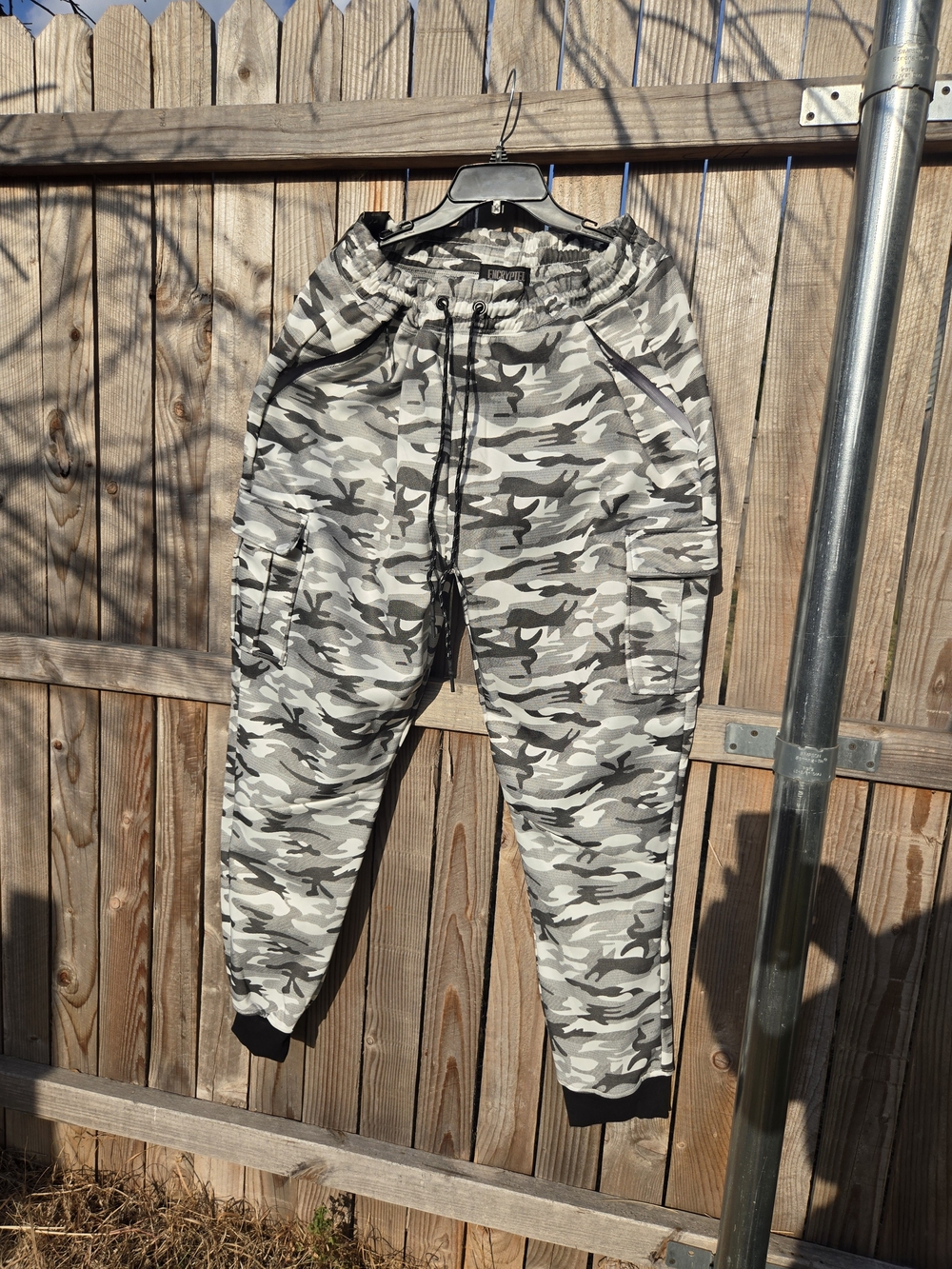 Men's White Camouflage Cargo Joggers - Casual Drawstring Sweatpants
